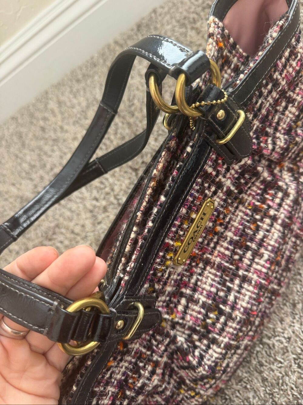 Coach Black/Multicolor Galaxy Tweed and Patent Leather Satchel - Picture 5 of 16